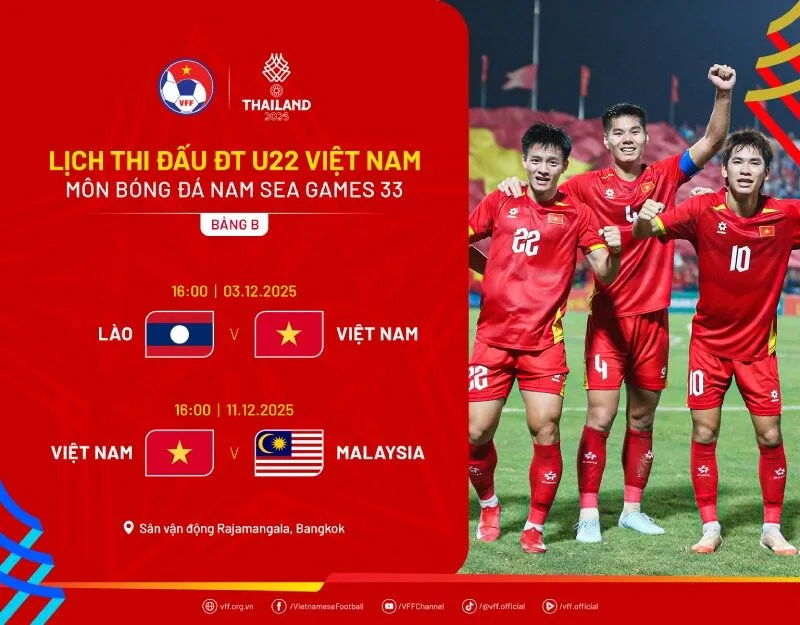 Lịch thi đấu bóng đá U22 Việt Nam tại SEA Games 33